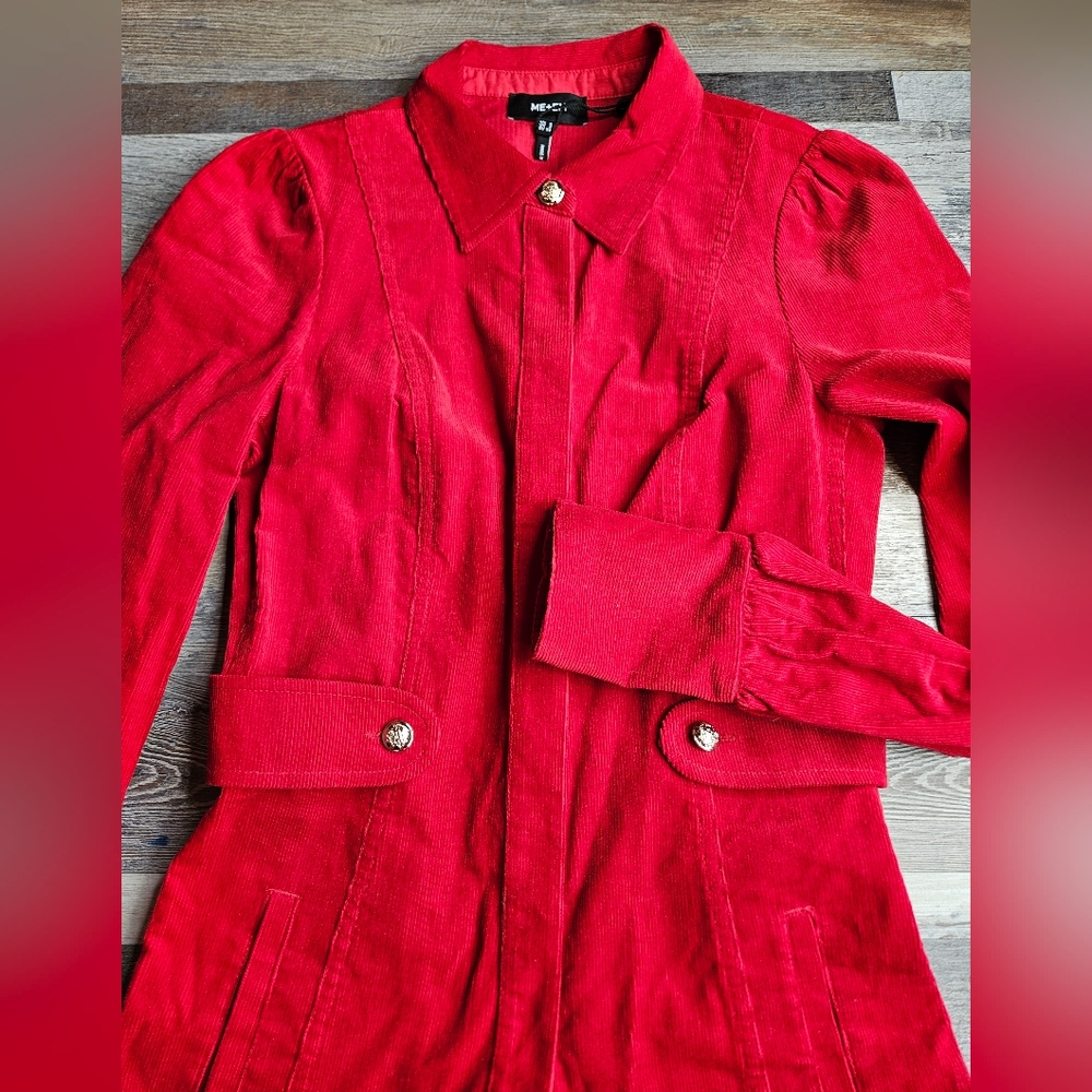 ME+EM Red Fluid Cord Gold Button Midi Shirt Dress Size 2 - Picture 5 of 14